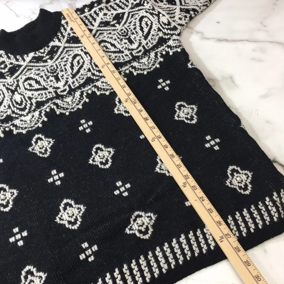 Star Cody Vintage Black White Knit Pearl Accent Sweater Womens Medium Western - Picture 10 of 12